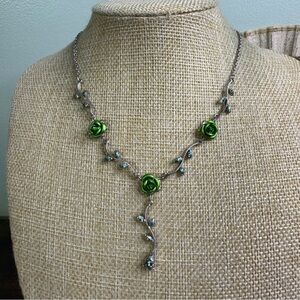 Green Irish Rose Y Choker Necklace Vintage Y2K Floral Vines Dainty Fairycore 14”